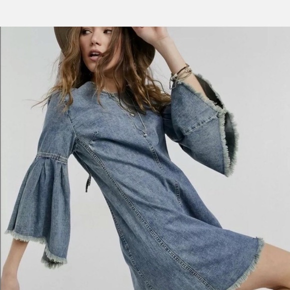 Free People Blue Backless Dress with Bell Sleeves - Picture 4 of 7